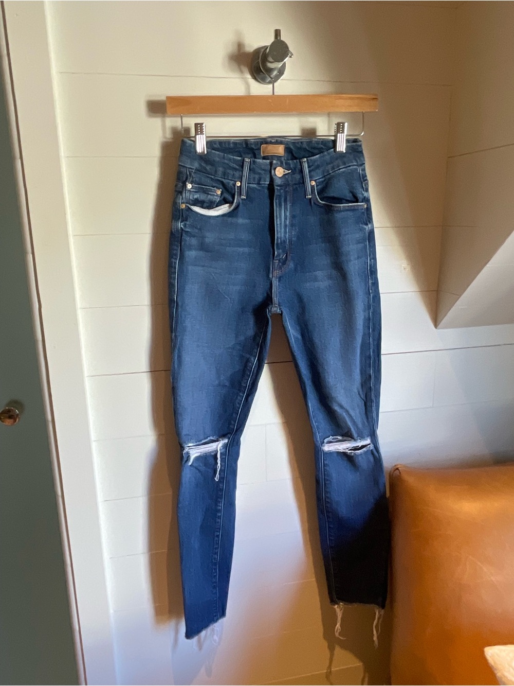 MOTHER Dark Blue Ripped Skinny Jeans